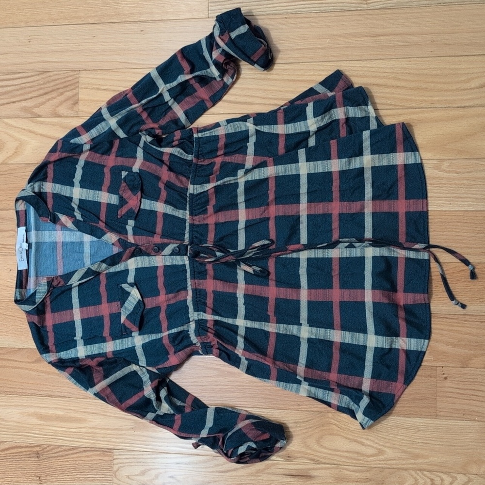 Eden & Olivia Plaid Button-Up Top - Red and Cream